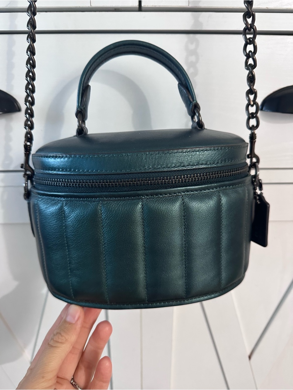 Coach Small Quilted Leather Top-Handle Crossbody in Teal Green